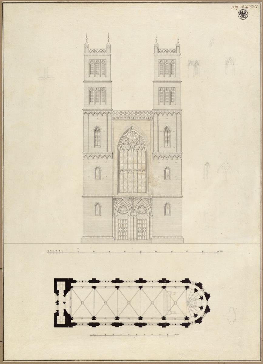 Berlin. Friedrichswerdersche Kirche. Ausgeführter Entwurf. Aufriss und Grundriss