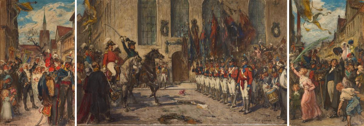 Einzug der Deutsch-Englischen Legion in Hannover. Studie für das  dreiteiligen Wandgemäldes im Sitzungssaal des Ständehauses in Hannover