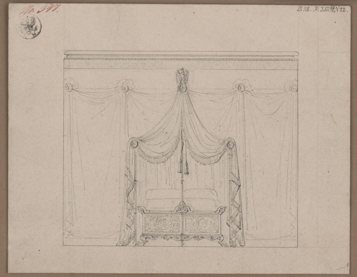 Berlin, Wilhelmstraße 102. Palais des Prinzen Albrecht von Preußen, Entwurf zum Schlafzimmer