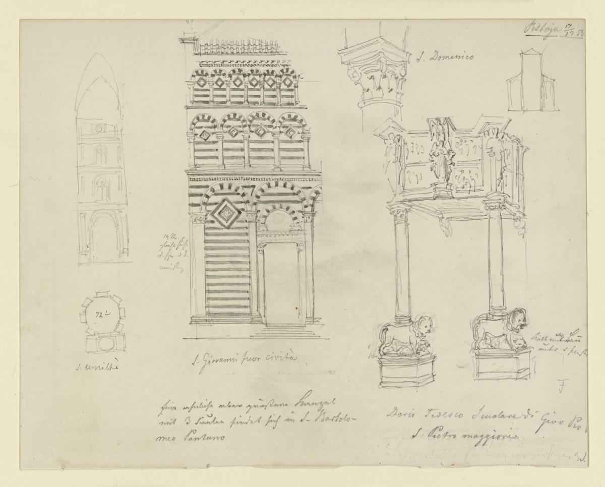 Pistoia,S. Giovanni Fuorcivitas, Wand-und Fassadenaufriss, Kanzel, Kapitell