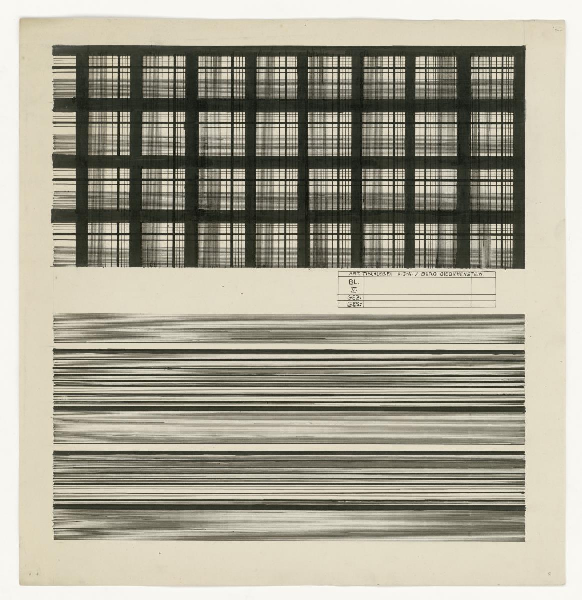 Komposition von zwei Flächen mit Linienmuster (Kompositionsstudien, ornamental)