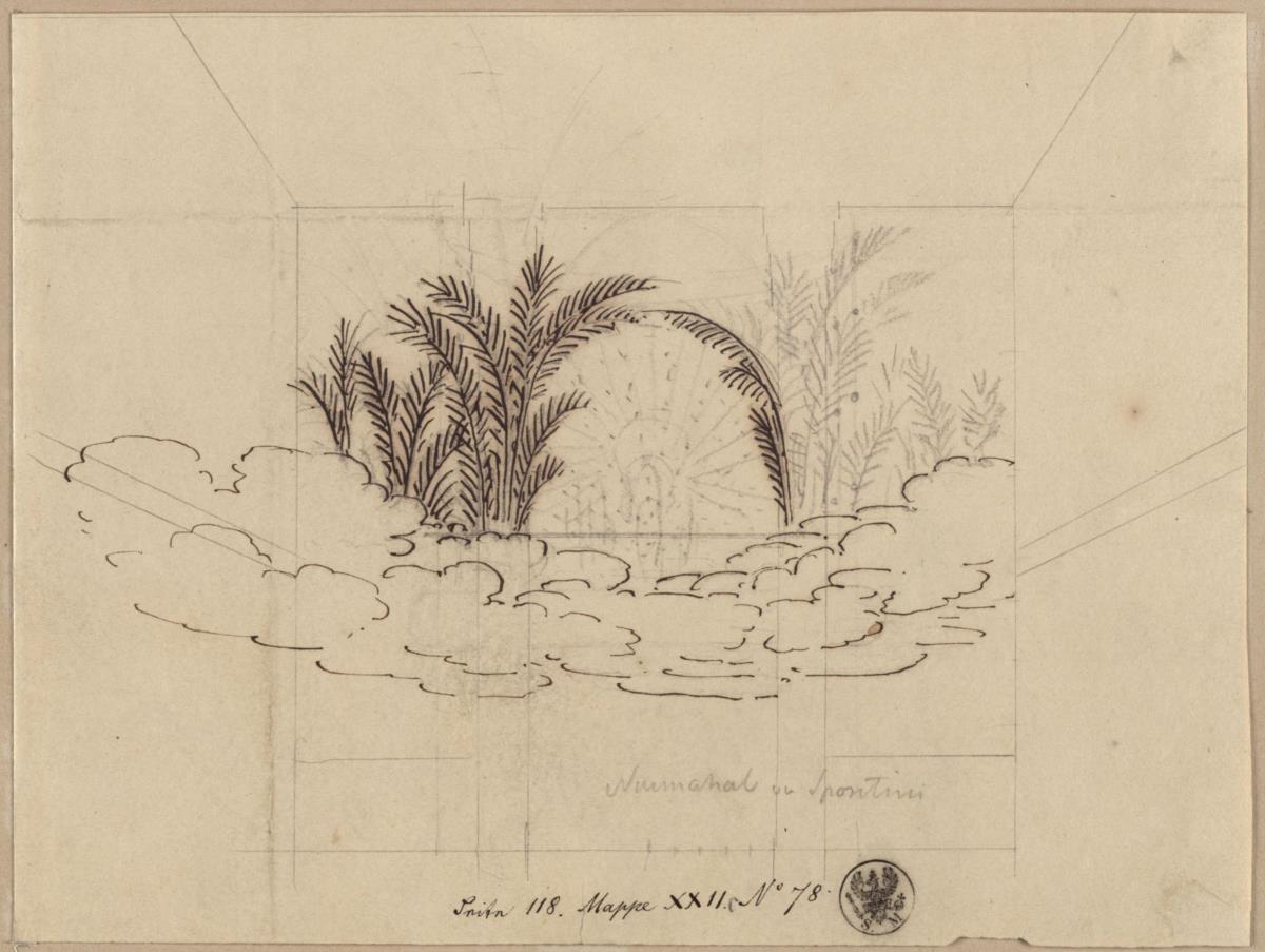 Nurmahal oder das Rosenfest von Caschmir. Oper von Gaspare Spontini. Vorstudie. Wolkenthron