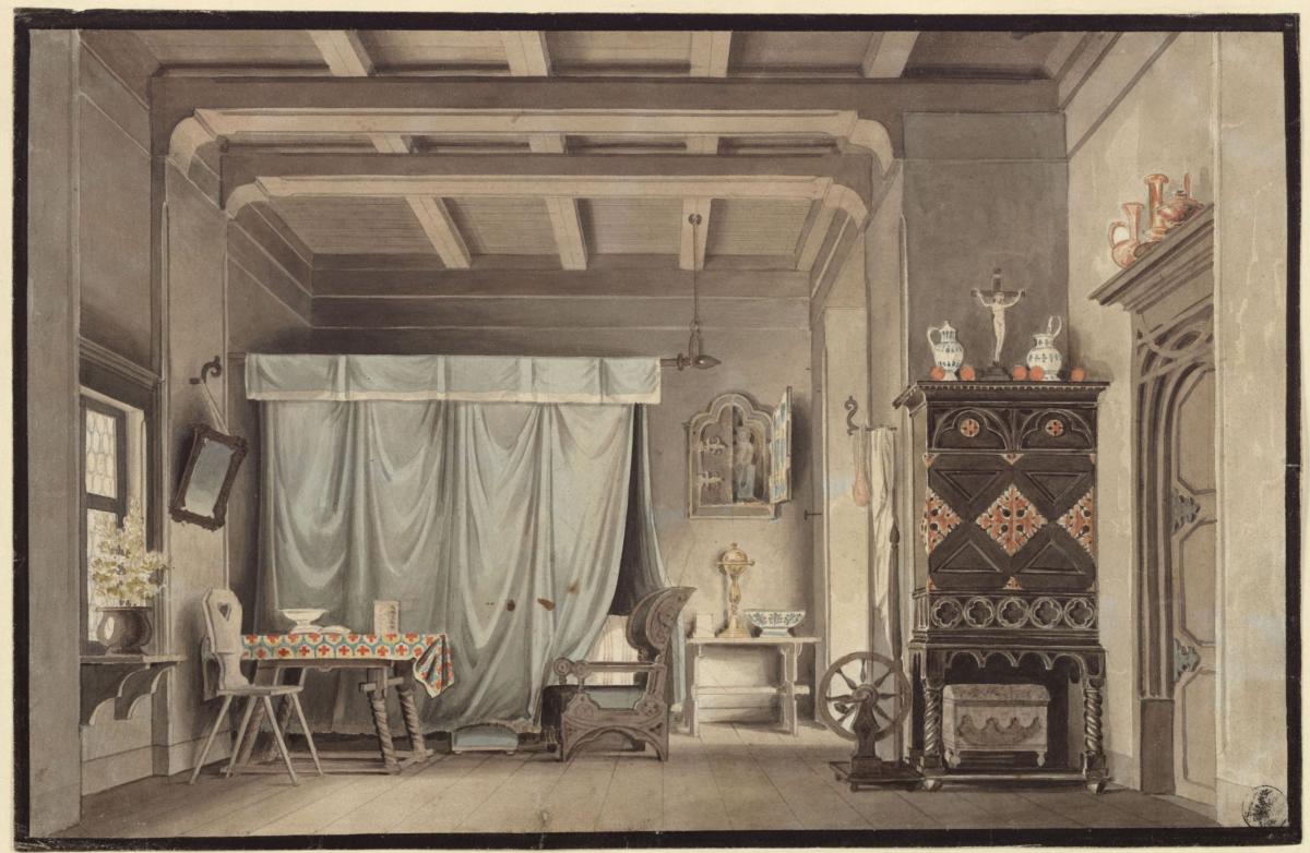 Faust. Drama von Johann Wolfgang von Goethe. Entwurf zu einer Dekoration. Gretchens Zimmer