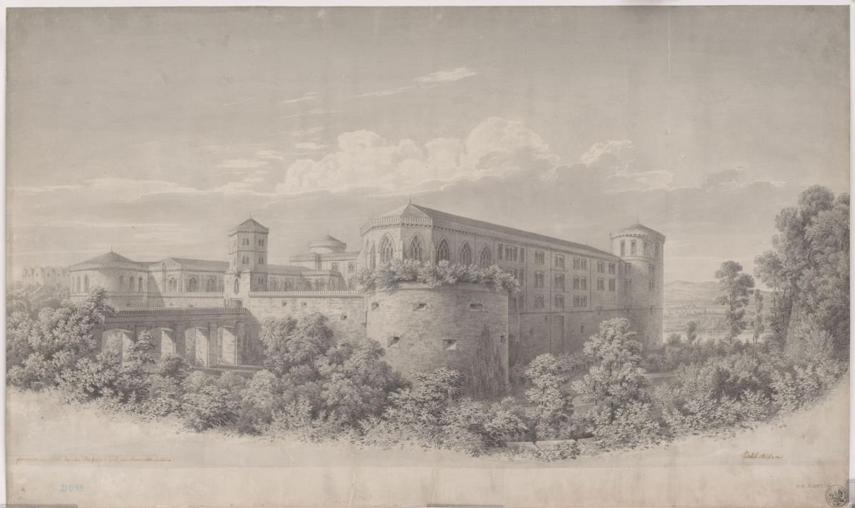 Halle an der Saale. Entwurf zum Umbau der Moritzburg. Ansicht von Nordosten