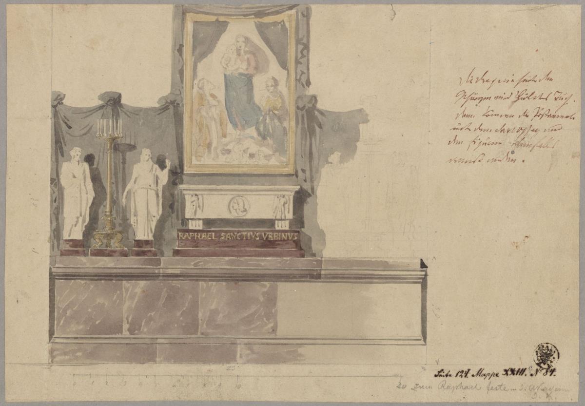 Berlin, Unter den Linden. Akademie der Künste. Entwurf für die Dekoration zur Raffaelfeier 1820 im Akademiegebäude