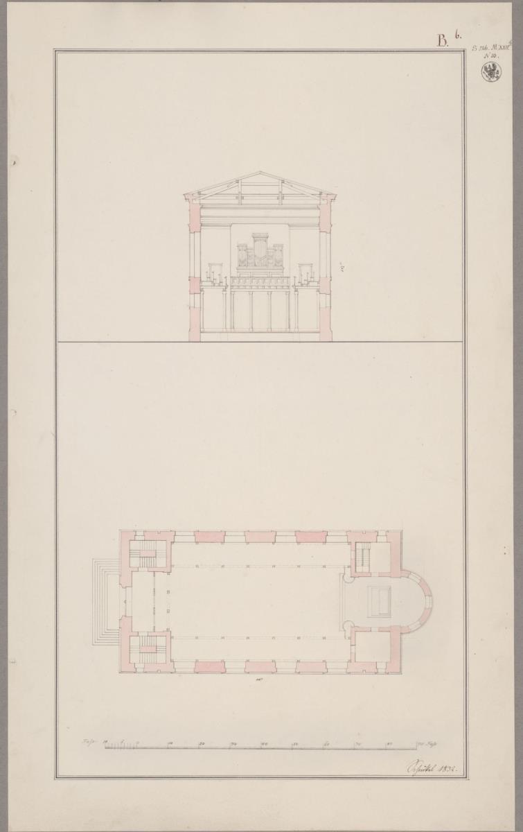 Berlin. Entwurf zur Kirche am Gesundbrunnen. Grundriss und Querschnitt