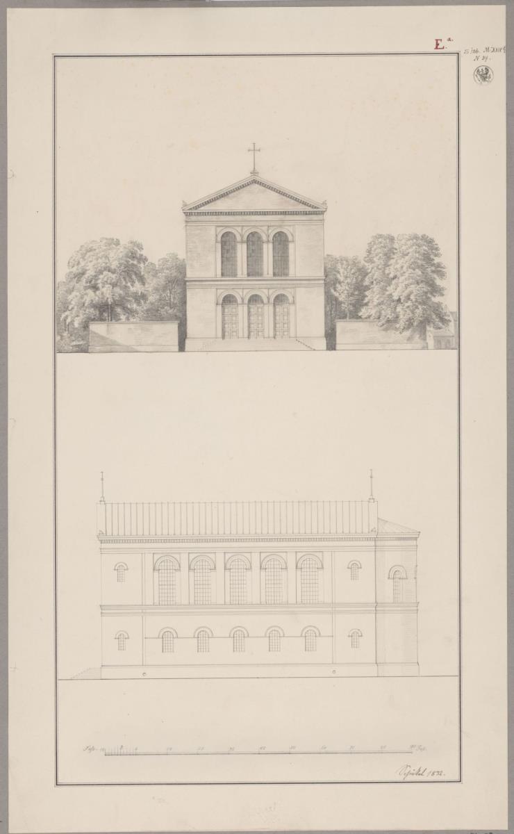 Berlin. Entwurf zur Kirche am Gesundbrunnen. Vorder- und Seitenansicht
