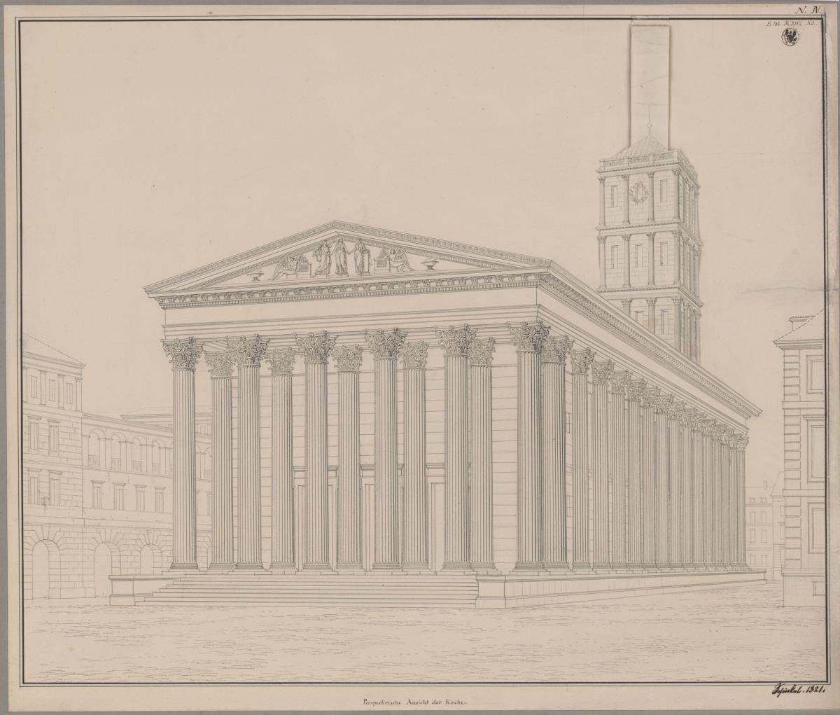 Berlin. Friedrichswerdersche Kirche. Antikisierender Entwurf in Form eines römischen Tempels. Perspektivische Ansicht