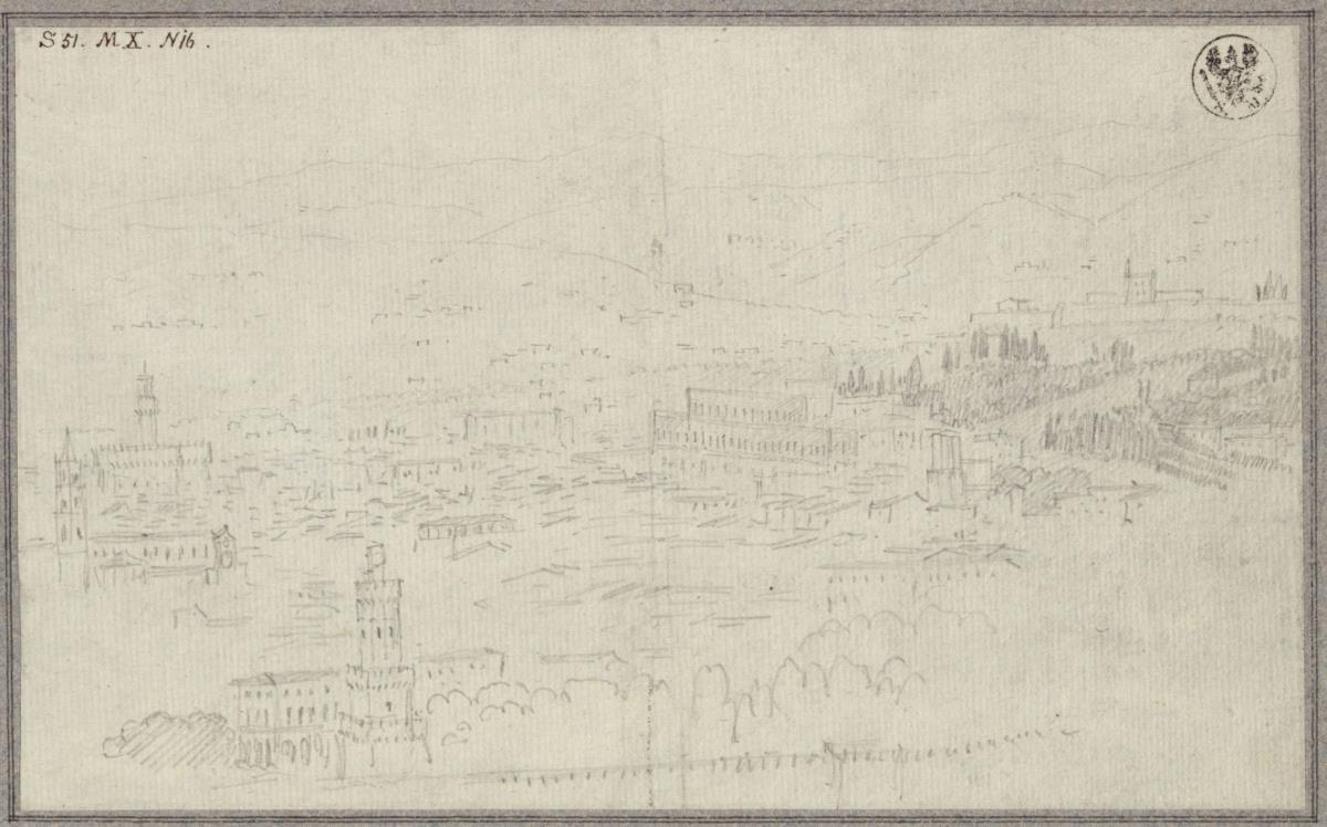 Blick von der Villa Albizi über Florenz mit dem Palazzo Pitti und dem Boboli-Garten