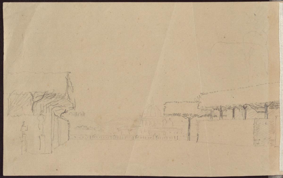 Blick auf Sankt Peter in Rom, wohl aus dem Garten der Villa Doria Pamphili