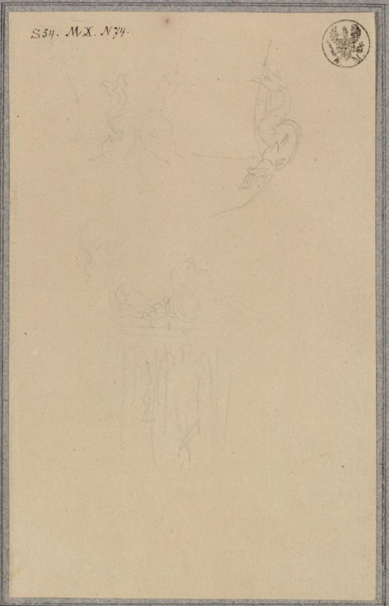 Skizzen zu einer Vase und einer Grabädikula in der Villa Albani in Rom