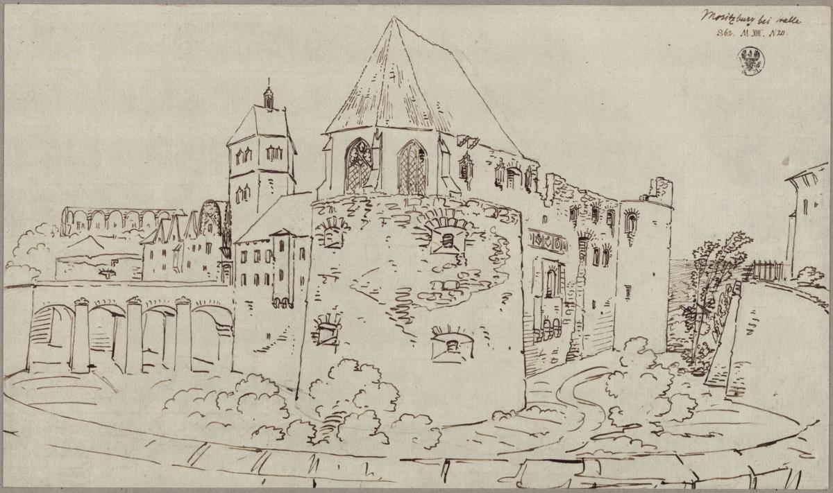 Halle an der Saale. Entwurf zur Moritzburg. Ansicht von Nordosten
