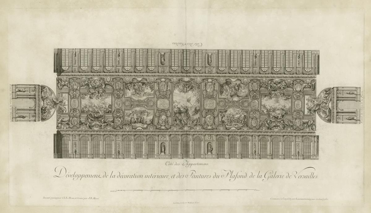 Développement de la décoration intérieure et des peintures du plafond des la Galerie de Versailles