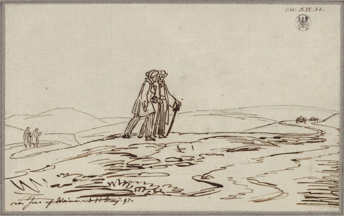 Wanderer auf der Straße von Jena nach Weimar