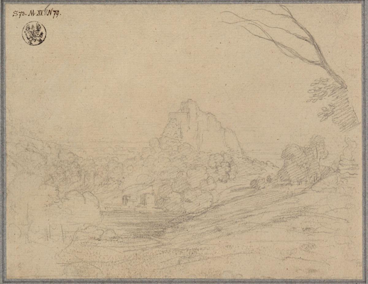 Landschaft mit hoch aufragendem Felsen