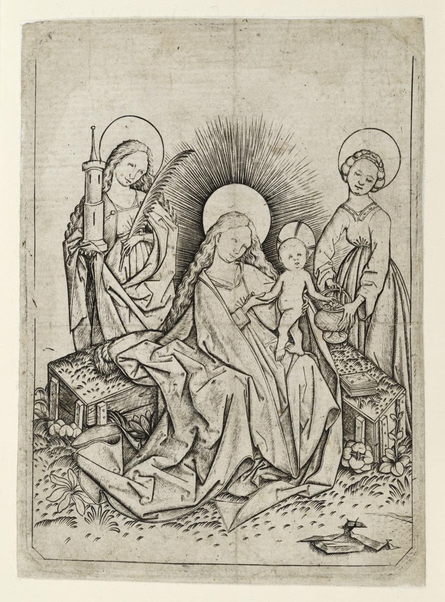 Madonna auf der Rasenbank zwischen den hll. Dorothea und Barbara