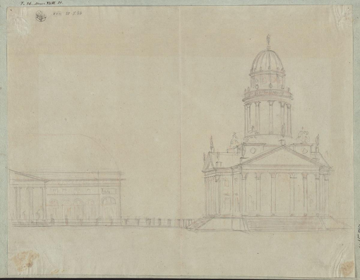 Berlin. Französischer Dom und Schauspielhaus auf dem Gendarmenmarkt.