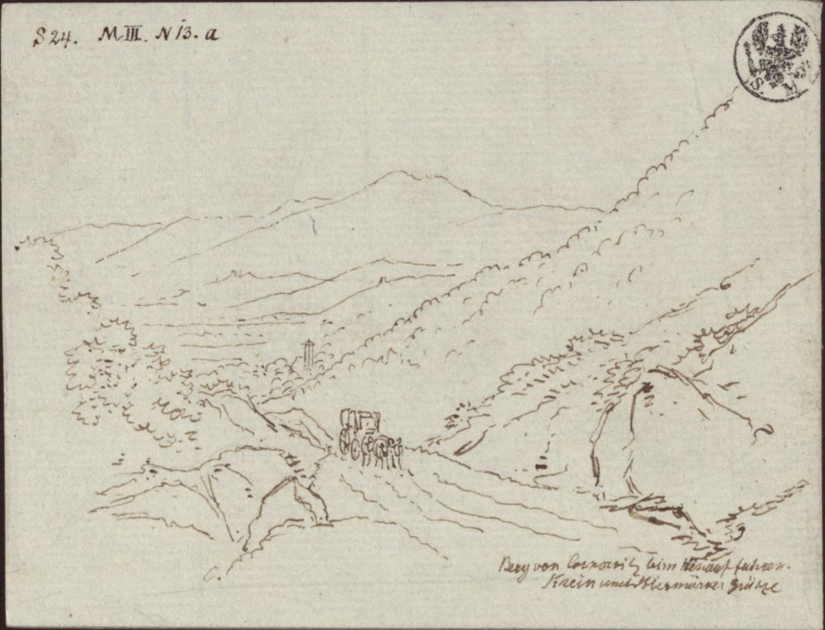 "Berg von Gonobitz beim Hinauffahren" / Blick auf Gonobitz (Slovenske Konjice) in der Untersteiermark