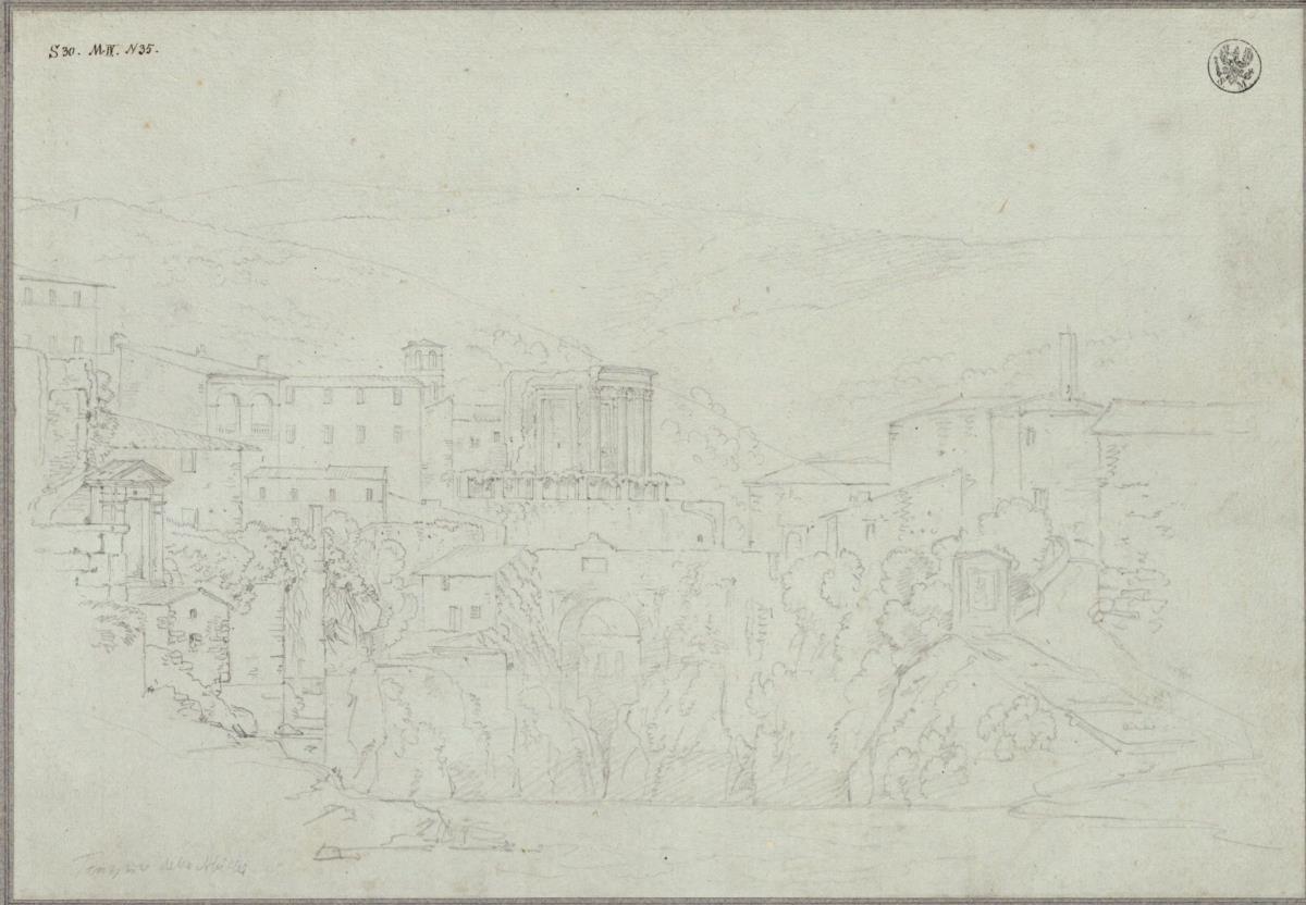 Blick über den Aniene auf Tivoli mit dem Vesta-Tempel