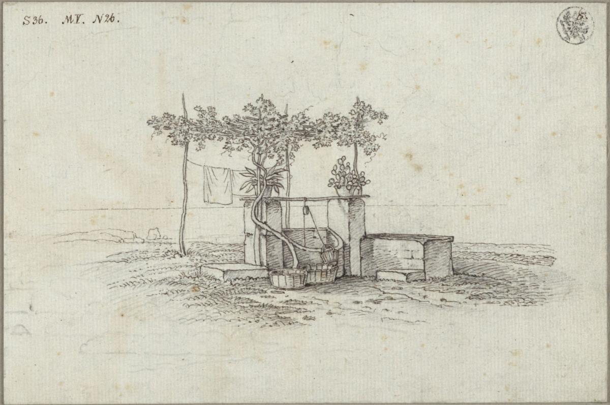 Ein Ziehbrunnen mit einer Pergola