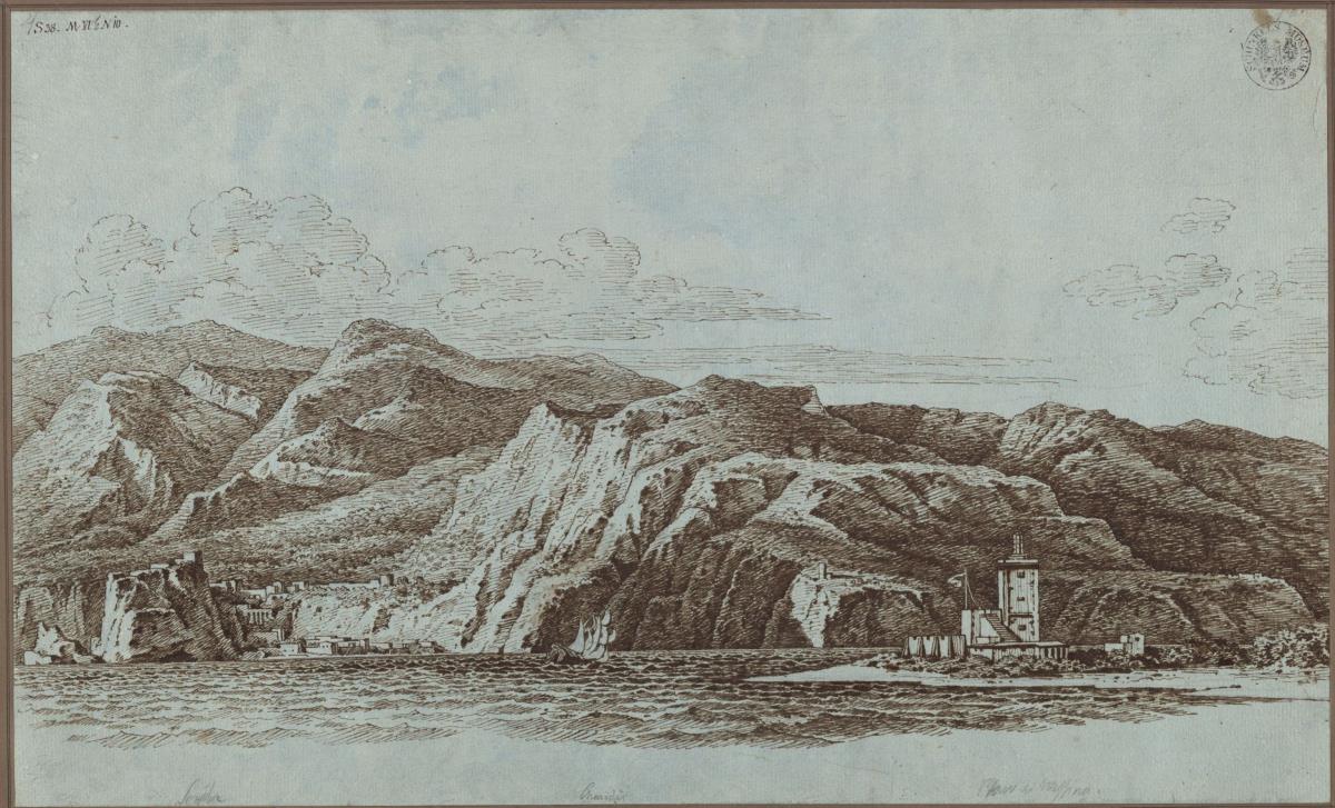 "Pharo von Messina, die Enge, die Küste von Kalabrien mit dem Felsen der Scylla" / Der Leuchtturm von Messina