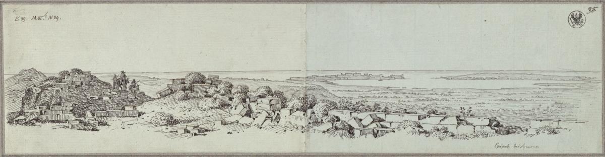 "Ruinen der Festung Epipole bei Syracusa" / Blick von Epipole auf Syrakus in der Ferne