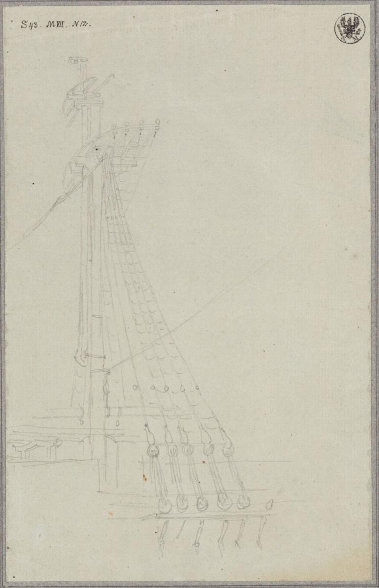 Mast mit Wanten und Mastkorb