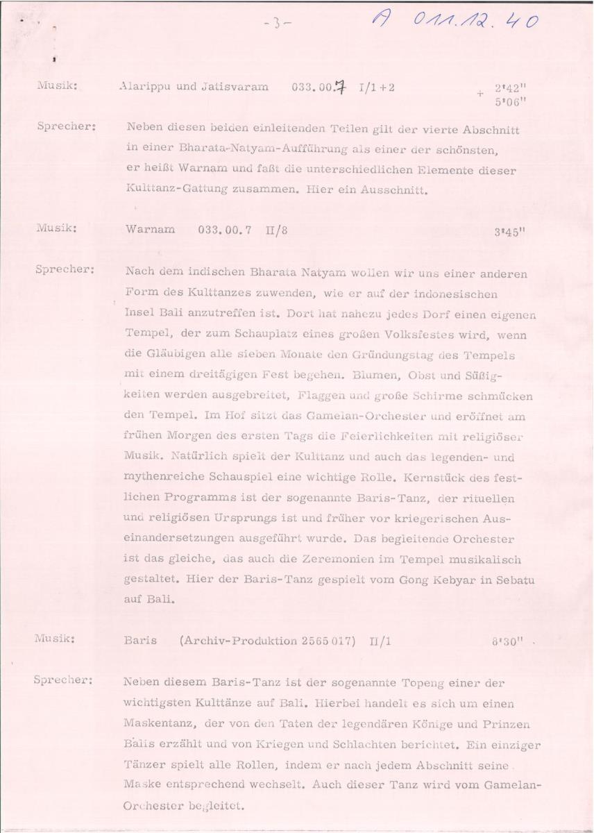 40. SFB-Sendung Asiatische Kulttänze, (Manuskript: Habib Hassan Touma)