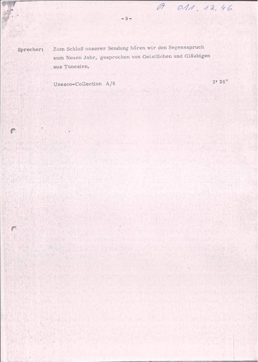 46. SFB-Sendung Musik des Orients, geistliche Vokalmusik in Synagogen des Orients, Israel, (Manuskript: Habib Hassan Touma)