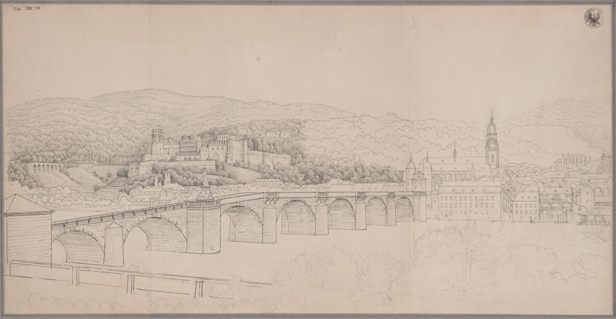 Heidelberg vom rechten Neckarufer aus mit der alten Neckarbrücke, dem Schloss und der Heiliggeistkirche