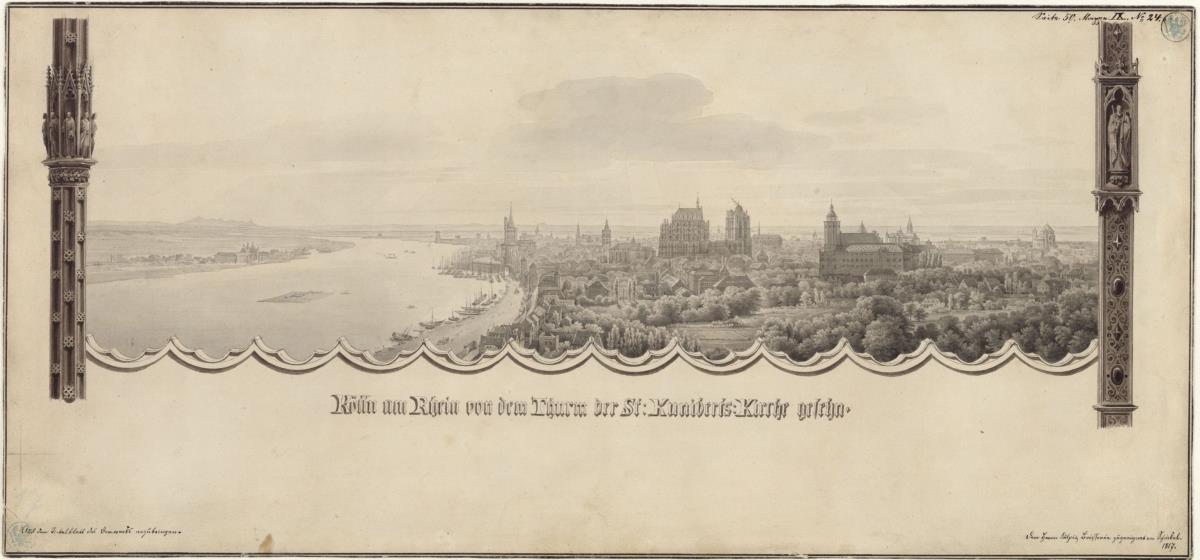 Köln. Ansicht von Sankt Kunibert aus. Vorlage für die Titelvignette in Sulpiz Boisserées "Domwerk"