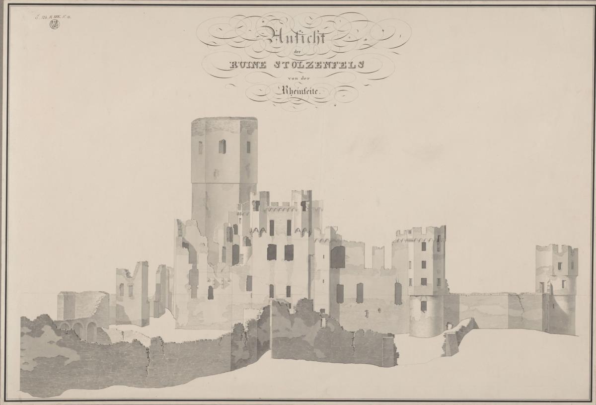 Koblenz. Ruine Stolzenfels. Ansicht von der Rheinseite