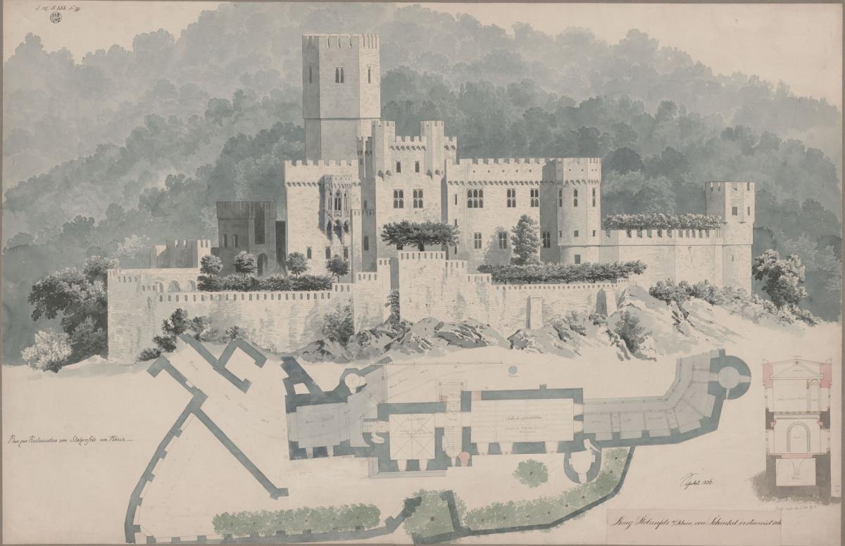 Koblenz. Ruine Stolzenfels. Grundriss und Ansicht