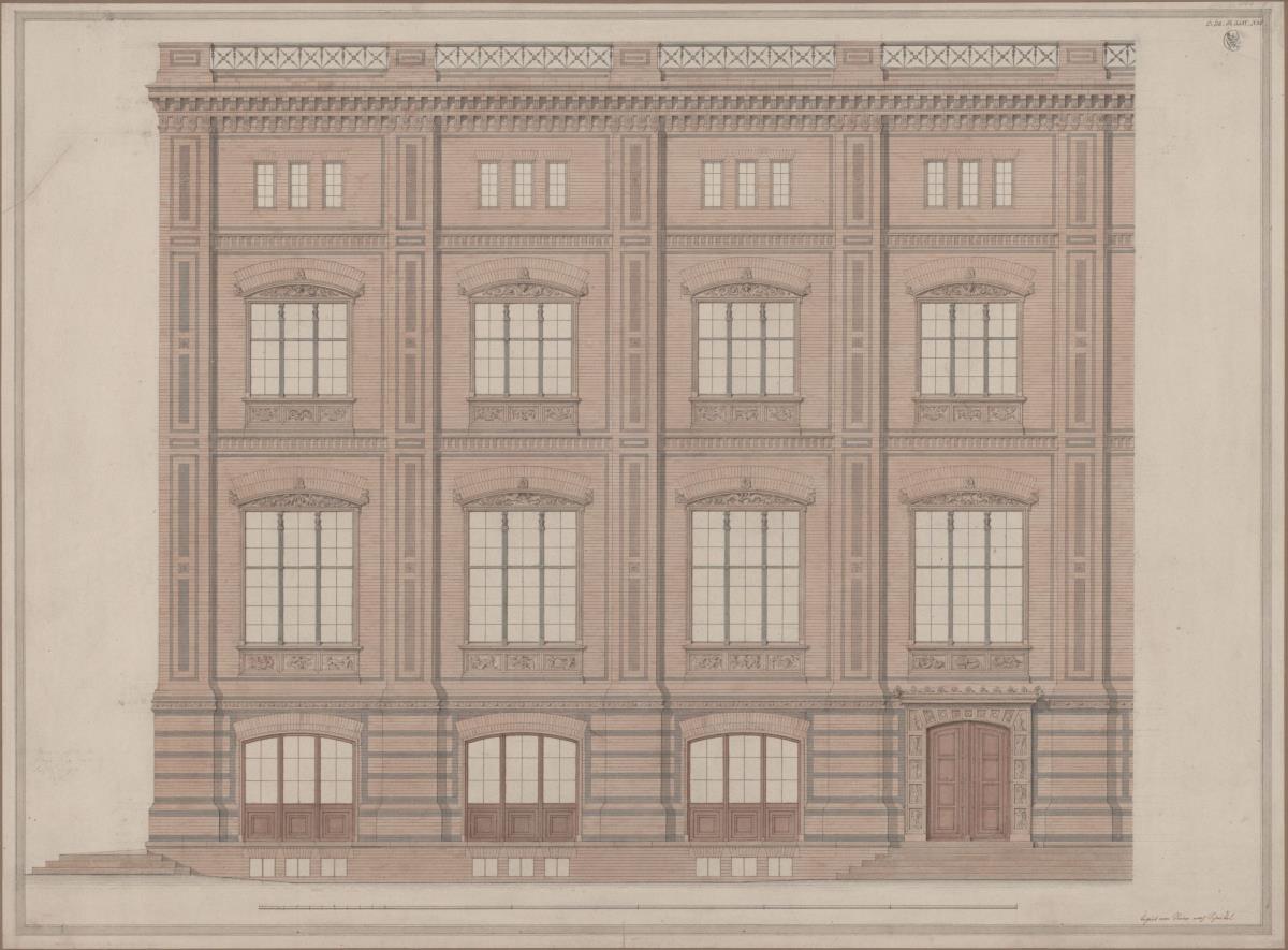 Berlin. Bauakademie. Aufriss von vier Jochen der Hauptfassade