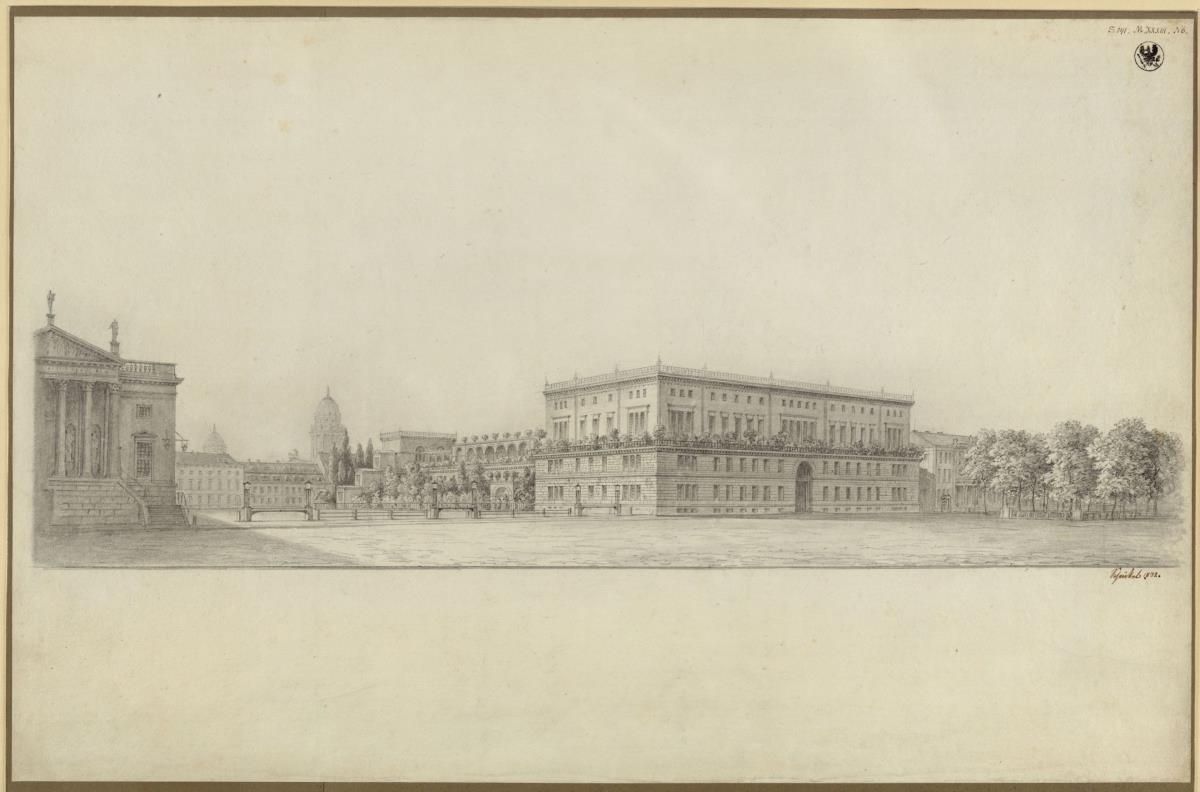 Berlin, Unter den Linden. Palais Prinz Wilhelm. Entwurf mit seitlichem Terrassengarten. Ansicht