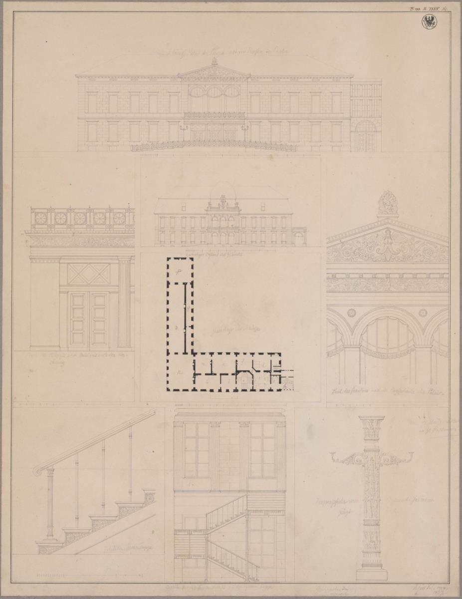 Berlin, Wilhelmplatz. Palais des Prinzen Karl von Preußen. Grundriss und Ansichten