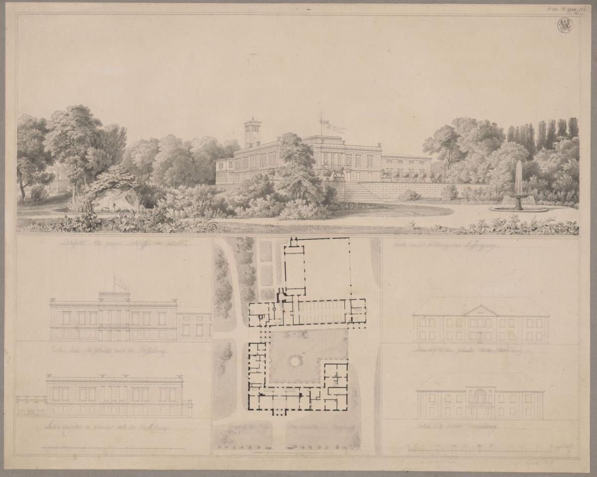 Berlin. Schloss Glienicke. Grundriss und Ansichten