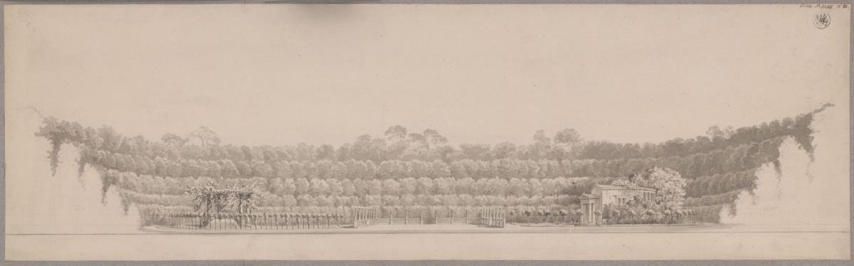 Potsdam-Sanssouci. Antikes Landhaus bei Schloss Charlottenhof. Ansicht des Hippodroms
