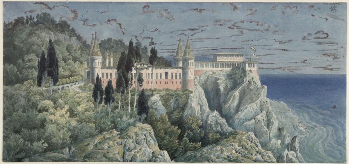 Schloss Orianda auf der Krim. Moskowitischer Entwurf. Ansicht