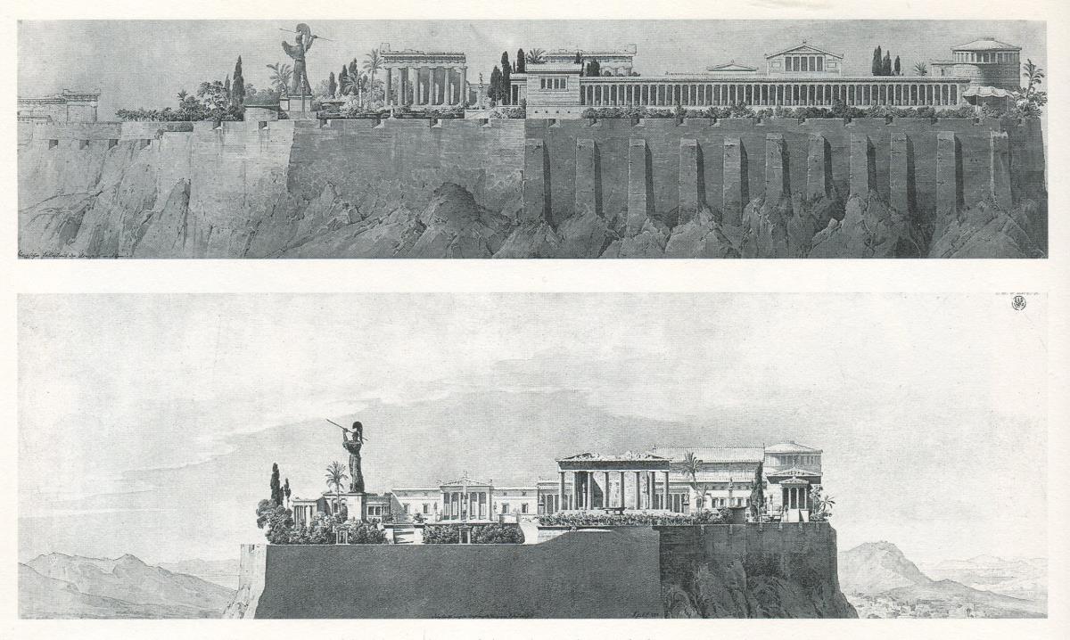 Athen, Akropolis. Palast des Königs Otto von Griechenland. Ansicht von Westen und Ansicht von Süden
