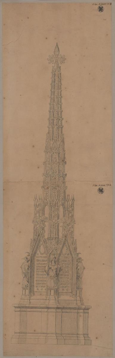 Graudenz (Grudziądz), ehem. Regierungsbezirk Marienwerder (Województwo Kujawsko-Pomorskie). Entwurf zum Denkmal für Wilhelm de Courbière in Form einer gotischen Filiale