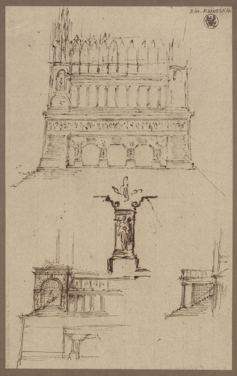 Berlin. Entwurf zu einem Denkmal für die Befreiungskriege. Ansicht mit Änderungen und Details