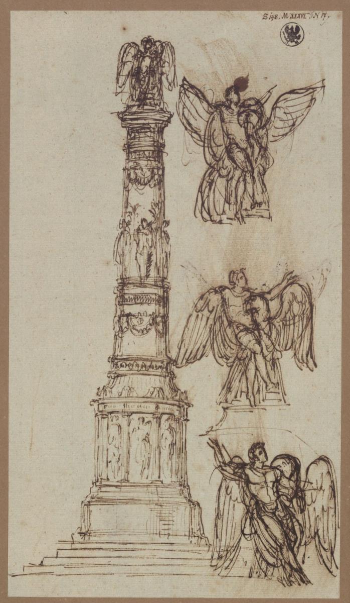 Berlin. Entwurf zum Kreuzbergdenkmal in Form einer Säule. Runder Entwurf mit Reliefs