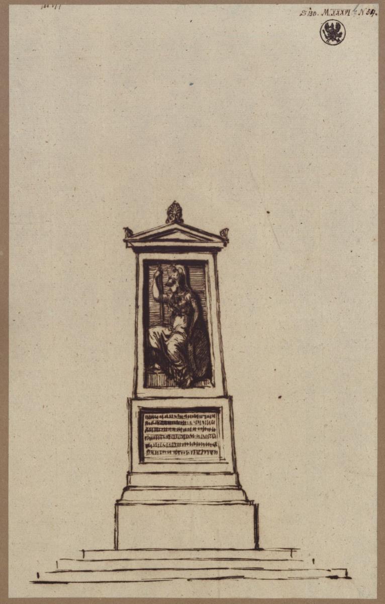 Denkstein mit dem Relief einer sitzenden Athena oder Minerva