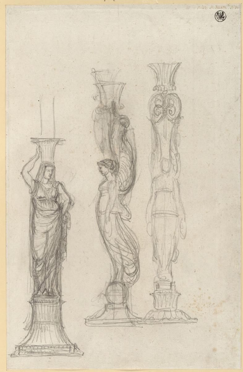Entwurf zu zwei Tafelleuchtern mit weiblicher Gewandfigur