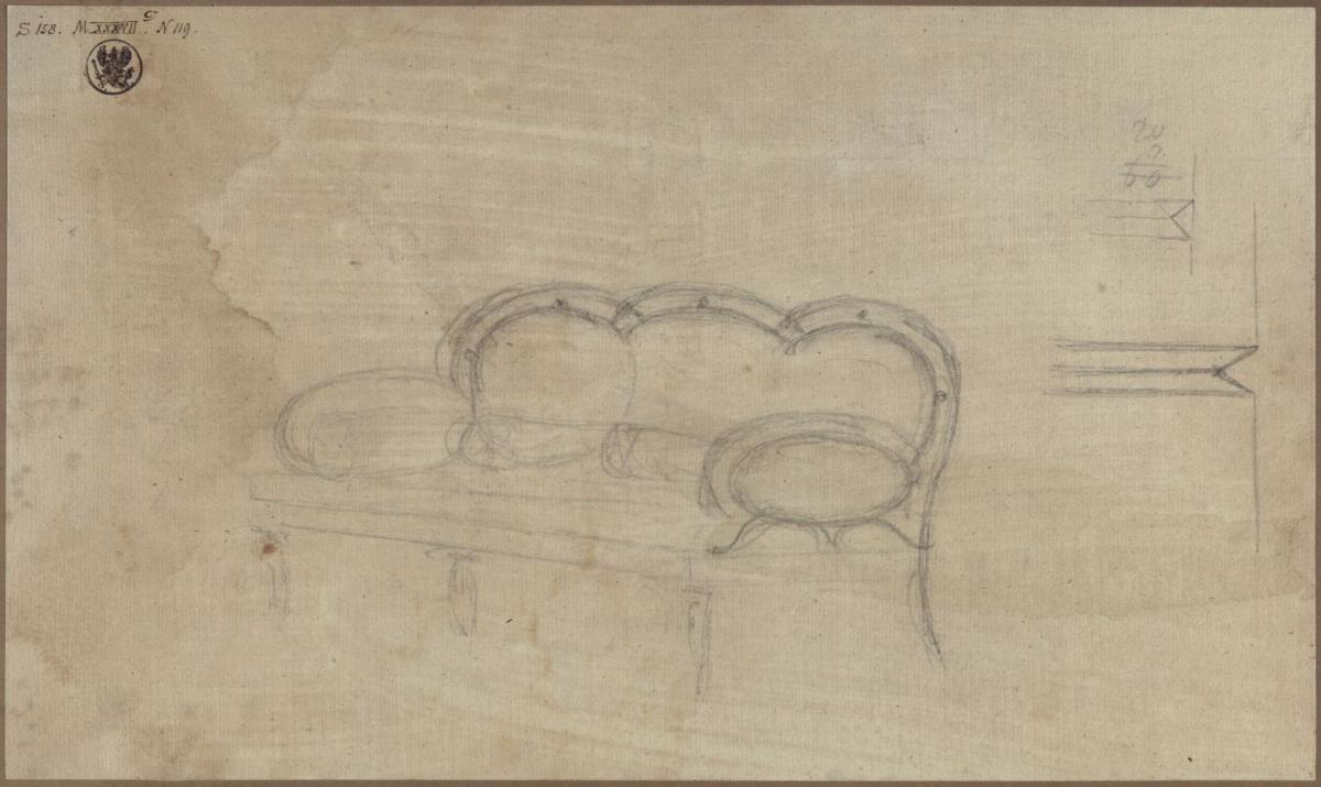 Entwurf zu einem Sofa & architektonisches Detail