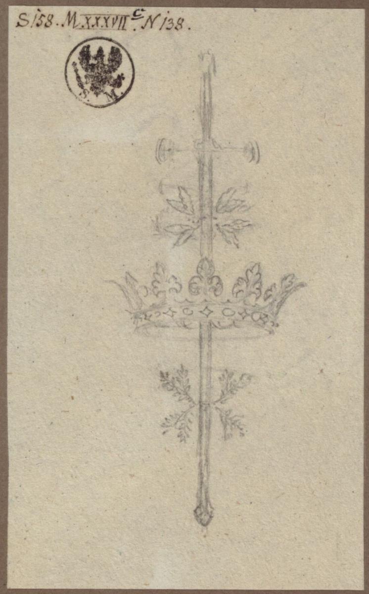 Ornament. Schwert mit Krone und Lorbeerzweigen