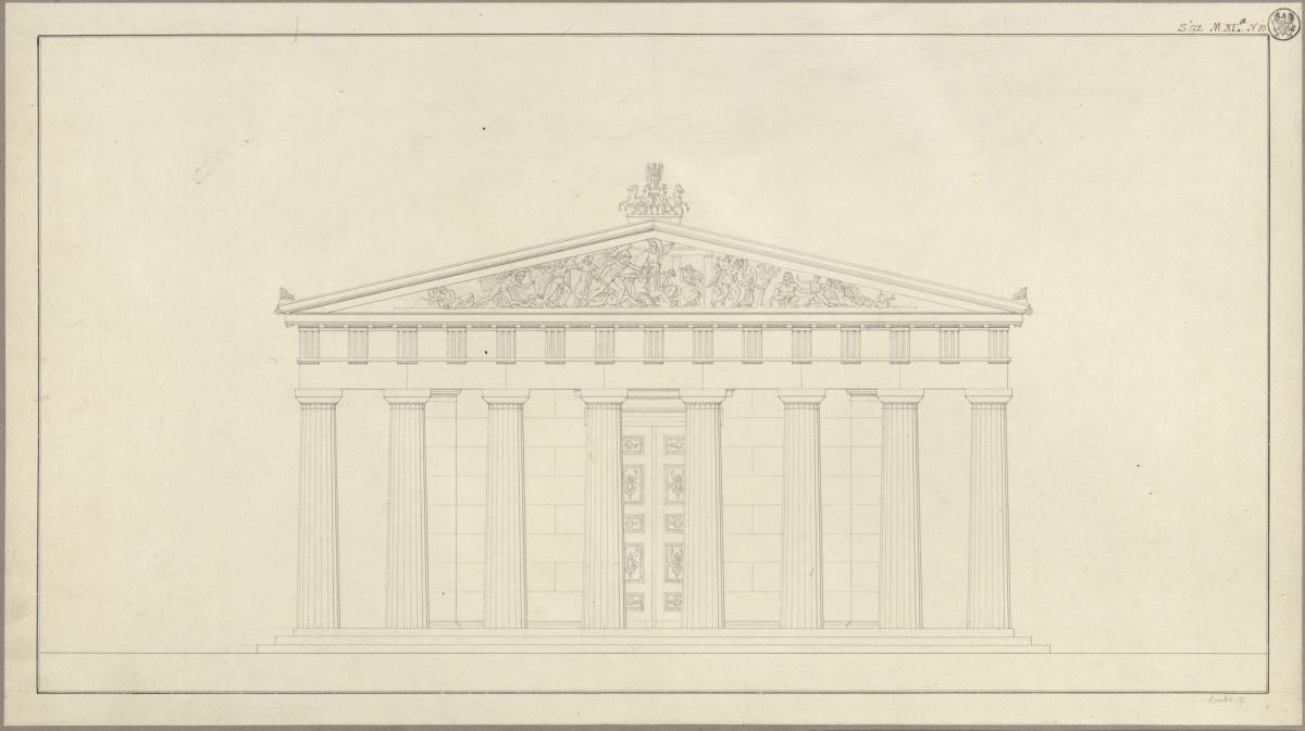 Architektur der geraden Bedeckung / Griechisch-dorischer Tempel mit achtsäuligem Portikus