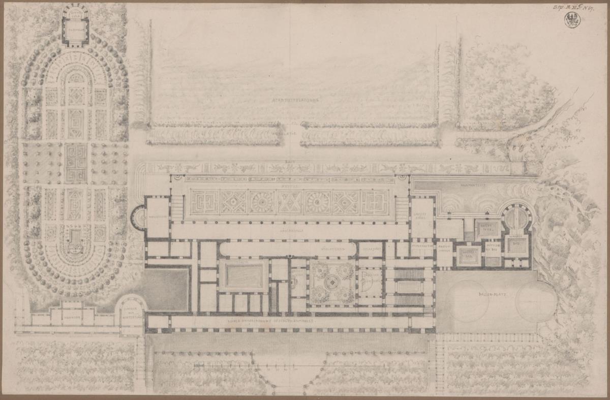 Rekonstruktion der Villa Tusca nach Plinius. Grundriss des oberen Stockwerkes