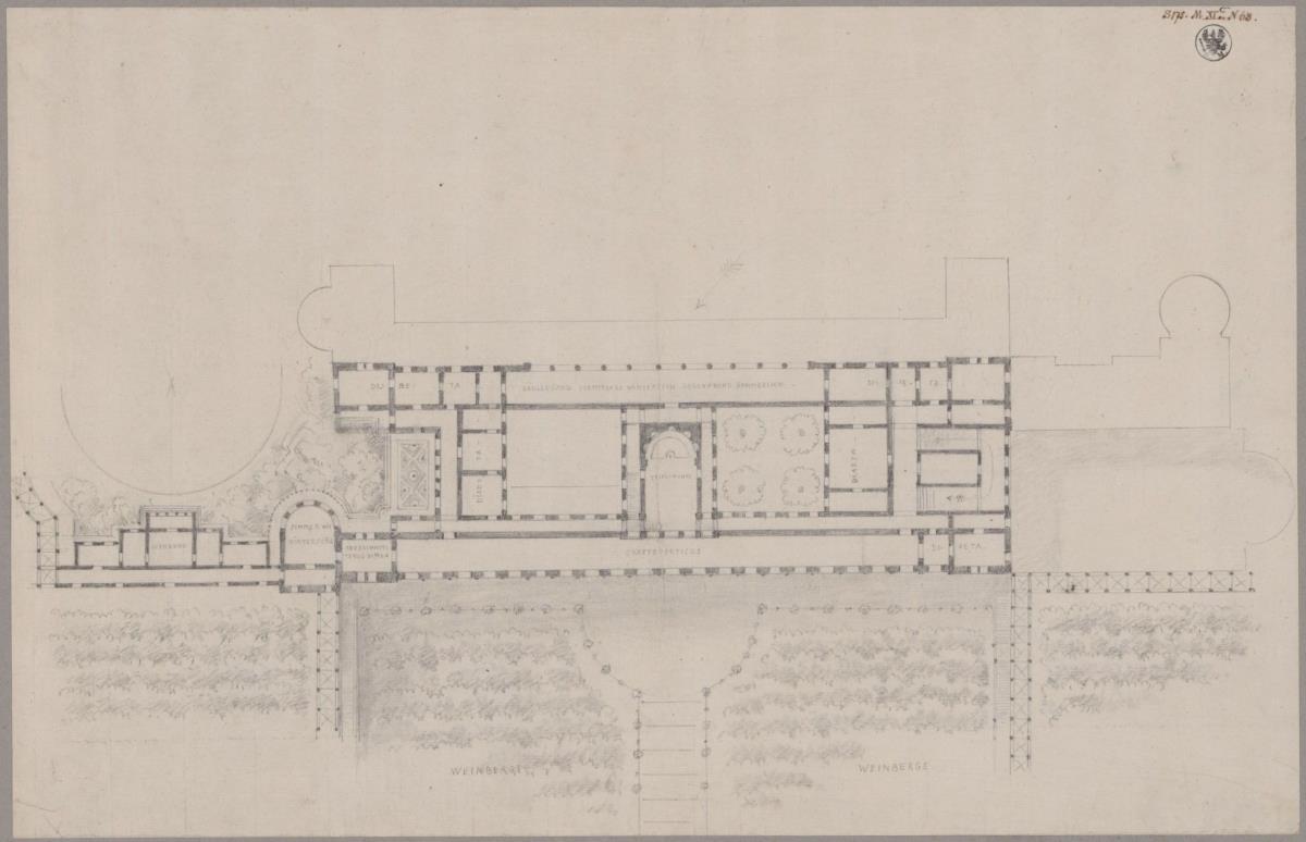 Rekonstruktion der Villa Tusca nach Plinius. Grundriss des unteren Stockwerkes